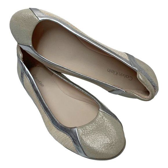 CALVIN KLEIN Starla Silver Leather Tan Mesh Athleisure Flats - Picture 8 of 12
